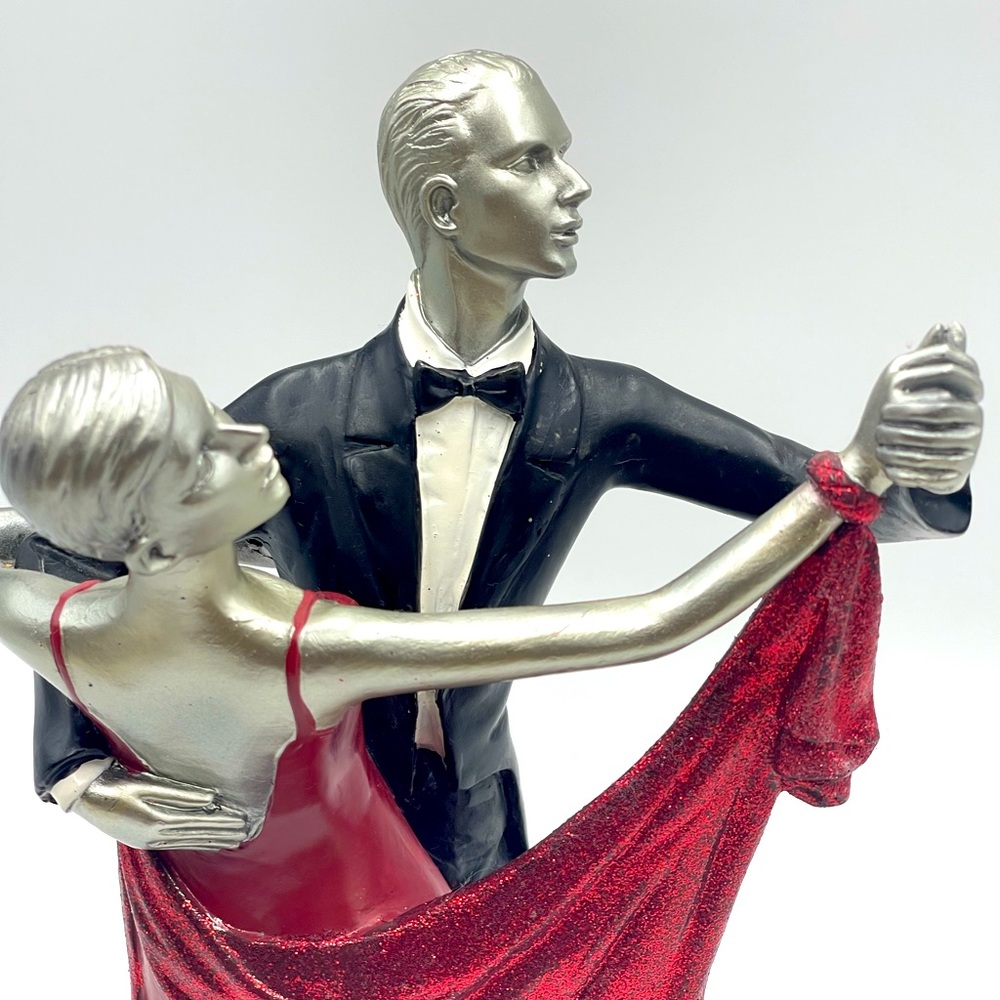 Vintage Art Deco Ballroom Dancing Couple; 10 1/2” Ceramic Statue on Wood Base - Picture 7 of 15